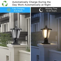 Solar Powered Outdoor Lantern with IP65 Waterproof, Modern Garden Light with LED for Pathways, Yards, 8" L x 8" W x 15" H, Black(m-6)