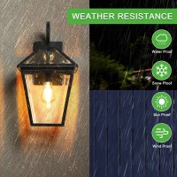 10" Outdoor Wall Lanterns with Clear Glass Panels, Weatherproof Vintage Exterior Light Fixtures, Ideal for Porch, 10" L x 8" W x 16.5" H, Black(m-4)