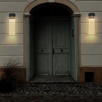 Modern Outdoor Wall Light Fixture with Bubble Crystal, Weatherproof LED Wall Sconce, Up and Down Lighting, 4" L x 5.5" W x 18" H, Black(m-12)