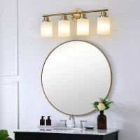 24.5" Modern 4-Light Vanity Wall Sconce with Frosted Glass Shades, Hard-Wired Bathroom Lighting Fixture, 24.5" L x 6.5" W x 10" H, Gold(m-7)