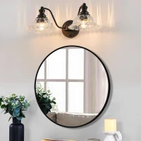 20" Vintage 2-Light Vanity Fixture with Clear Glass Lampshade, Wall Sconce for Bathroom, Hallway, Bedroom, 20" L x 11" W x 7.5" H, Black(m-7)