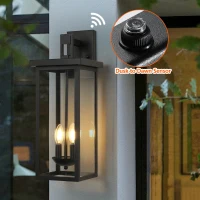 Outdoor Wall Lantern with Dusk to Dawn Sensor, Weatherproof Dual-Light Design, Clear Glass Panels, 8" L x 9.5" W x 22" H, Black(m-4)