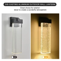 Modern Outdoor Wall Light Fixture with Bubble Crystal, Weatherproof LED Wall Sconce, Up and Down Lighting, 4" L x 5.5" W x 18" H, Black(m-5)
