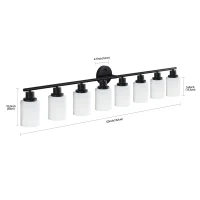 52" Modern 8-Light Vanity Light with Iron Frame, Frosted Glass, Wall Sconce for Bathroom, Dressing Room, 52" L x 6.5" W x 10" H, Black+White(m-3)