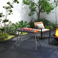 Outsunny Stainless Steel Charcoal BBQ Grill, Portable Barbecue Grill with Handles for Outdoor, Cooking, Camping, Picnic