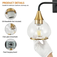 23" Industrial 3-Light Vanity Wall Sconce with Clear Glass Shades, Wall Mounted Lamp for Bathroom, Bedroom, 23" L x 8" W x 11" H, Black+Gold(m-5)