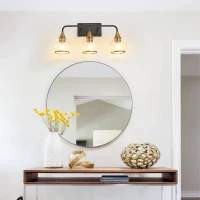23" Industrial 3-Light Vanity Wall Sconce with Clear Glass Shades, Wall Mounted Lamp for Bathroom, Bedroom, 23" L x 8" W x 11" H, Black+Gold(m-8)