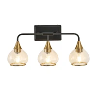 23" Industrial 3-Light Vanity Wall Sconce with Clear Glass Shades, Wall Mounted Lamp for Bathroom, Bedroom, 23" L x 8" W x 11" H, Black+Gold(m-2)