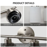 52" 8-Light Vanity Wall Sconce with Frosted Glass Shades, Brushed Nickel Finish, Ideal for Bathroom, Hallway, 52" L x 6.5" W x 10" H, Silver(m-5)