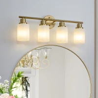 24.5" Modern 4-Light Vanity Wall Sconce with Frosted Glass Shades, Hard-Wired Bathroom Lighting Fixture, 24.5" L x 6.5" W x 10" H, Gold(m-1)