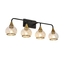 31" Modern 4-Light Vanity Wall Sconce with Clear Glass Shades, Industrial Wall Mounted Lamp for Living Spaces, 31" L x 8" W x 11" H, Black+Gold(m-10)
