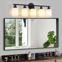31" Modern 5-Light Vanity Bathroom Mirror Light with Iron Frame, Contemporary Wall Sconce for Bedroom, Dressing Room, Black+White(m-7)