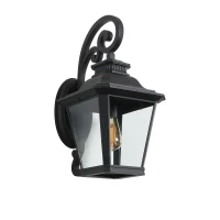 Outdoor Wall Lantern Light with Decorative Scroll Design, Clear Glass Sconce, Weather-Resistant Aluminium, 14" L x 11" W x 21" H, Black(m-2)
