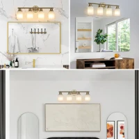 24.5" Modern 4-Light Vanity Wall Sconce with Frosted Glass Shades, Hard-Wired Bathroom Lighting Fixture, 24.5" L x 6.5" W x 10" H, Gold(m-10)