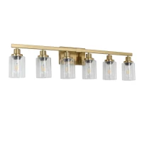 37" 6-Light Vanity Light with Clear Glass Shades, Easy Installation, Modern Iron Metal Bathroom Wall Fixture for Mirror, 37" L x 6" W x 9" H, Golden(m-2)