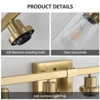 24" 4-Light Vanity Light with Clear Glass Shades, Modern Iron Bathroom Wall Fixture for Mirror, Dressing Table, 24" L x 6" W x 9" H, Golden(m-5)