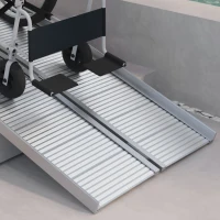 HOMCOM 5' Foldable Handicap Ramp for Home, Steps, Doorways, Aluminum Portable Wheelchair Ramp, Textured Threshold Ramp, Silver(m-8)