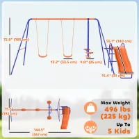 Outsunny 4 in 1 Metal Swing Set with Double Swings, Glider, Slide, Ladder for Backyard, Outdoor, Playground, Multicoloured(m-3)