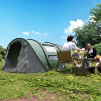 Outsunny 4 Person Camping Tent, Easy Pop Up Tent with Doors, Windows and Carry Bag, Automatic Setup Tent for Hiking, Dark Green(m-1)