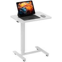 HOMCOM Pneumatic Standing Desk Adjustable Height, Mobile Stand Up Desk with Wheels, 43 Inch Portable Rolling Table, White(m-11)