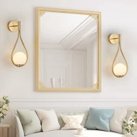 Set of 2 Modern Wall Sconces with Opal Glass Globe, Mid-Century Design, Luxury Wall Lights for Bedroom, Hallway, 7.5" L x 8" W x 18.5" H, Gold(m-1)