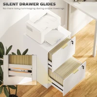 HOMCOM Lockable Filing Cabinet with 2 Fluted Drawers, File Cabinet with Adjustable Hanging Rails for A4 Letter Files, White(m-5)
