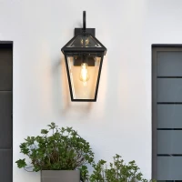 21" Outdoor Wall Lantern Light with Weather-Resistant Design, Modern Meta, Clear Glass Sconce, Easy Installation, 12" L x 10" W x 21" H, Black(m-1)