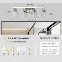 24" Modern 4-Light Bathroom Vanity Light Fixture with Clear Glass Shades, Easy Installation, Perfect for Mirror, Dressing Table, Brushed Nickel(m-4)