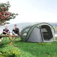 Outsunny 4 Person Camping Tent, Easy Pop Up Tent with Doors, Windows and Carry Bag, Automatic Setup Tent for Hiking, Dark Green(m-9)