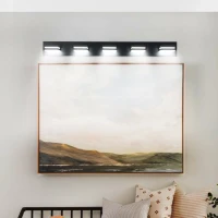 Energy-Saving 5-Light Wall Sconce with Geometric Lamp Heads, Minimalist LED Vanity Light for Bathroom, Toilets, 40.5" L x 4.5" W x 5" H, Black(m-1)