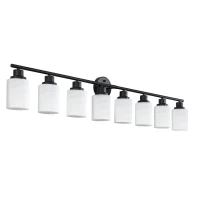 52" Modern 8-Light Vanity Light with Iron Frame, Frosted Glass, Wall Sconce for Bathroom, Dressing Room, 52" L x 6.5" W x 10" H, Black+White(m-2)