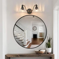 20" Vintage 2-Light Vanity Fixture with Clear Glass Lampshade, Wall Sconce for Bathroom, Hallway, Bedroom, 20" L x 11" W x 7.5" H, Black(m-8)