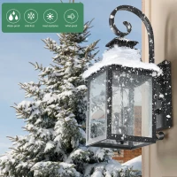 Outdoor Wall Lantern Light with Weather Resistant, Vintage Metal Sconce with Clear Seeded Glass for Porch, Patio, 11.5" L x 8.7" W x 23" H, Black(m-5)