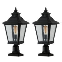 2-Pack Outdoor Post Lantern Lights with Weather-Resistant Design, Clear Glass Pillar Lamps for Garden, Driveway, 22" L x 11" W x 21" H, Black