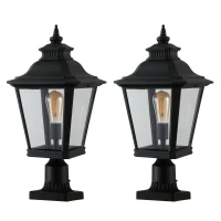 2-Pack Outdoor Post Lantern Lights with Weather-Resistant Design, Clear Glass Pillar Lamps for Garden, Driveway, 22" L x 11" W x 21" H, Black(m-2)