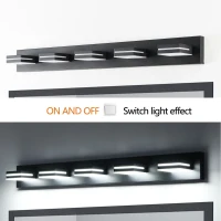 Energy-Saving 5-Light Wall Sconce with Geometric Lamp Heads, Minimalist LED Vanity Light for Bathroom, Toilets, 40.5" L x 4.5" W x 5" H, Black(m-5)