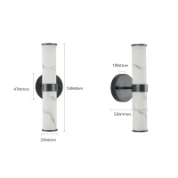 Set of 2 Resin Marble Texture Wall Lights with Iron Metal Frame, Elegant Lighting Fixtures for Hallways, Bedrooms, 5" L x 5.5" W x 14" H, Black(m-3)