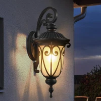 Classic Outdoor Wall Lantern with Bubble Glass, Vintage Wall Sconce, Weatherproof Exterior Light Fixture for Porch, 9.5" L x 12" W x 23" H, Black(m-10)