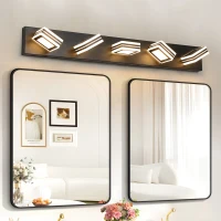 Modern 5-Light LED Vanity Light with Iron and Acrylic, Dimmable Bathroom Wall Fixture, Ideal for Mirror Lighting, 33.5" L x 4.5" W x 5" H, Black(m-7)