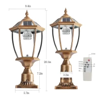 Solar Powered LED Outdoor Lantern with Elegant Glass Design, Vintage Garden Light for Pathways, Yards, Patios, 9.5" L x 9.5" W x 20" H, Bronze(m-3)