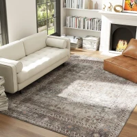 HOMCOM Machine Washable Area Rug 8x10, Non-Slip Traditional Floor Cover Foldable Carpet for Living Room, Dark Mixed-Brown(m-3)