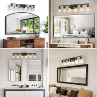 37" Modern 6-Light Bathroom Vanity Light Fixture with Clear Glass Shades, Ideal for Bathroom, Dressing Area, 37" L x 6" W x 9" H, Black(m-6)