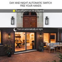 Set of 2 Modern Outdoor Wall Lanterns with Clear Glass, Ambient Light Sensors, Weatherproof Design, 9" L x 9.5" W x 20" H, Black(m-8)