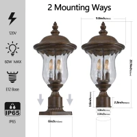 Vintage Outdoor Lamp Post Light with Clear Glass Shade, Classic Bronze Finish, Ideal for Yard, Porch, 10" L x 10" W x 21" H, Brown+Bronze(m-6)
