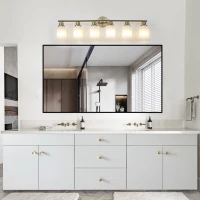 38.5" Modern 6-Light Vanity Wall Sconce with Frosted Glass Shades, Golden Finish, Easy Installation, 38.5" L x 6.5" W x 10" H, Gold(m-8)