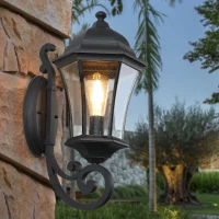 Vintage Wall-Mounted Outdoor Lantern Light with Weather-Resistant, Aluminum Sconce for Porch, Patio, 11" L x 9.5" W x 19.5" H, Black(m-12)