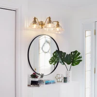 3-Light Vintage Wall Sconce with Golden Finish, Clear Glass Shades, Elegant Vanity Light Fixture for Bathroom, 24" L x 12" W x 8" H, Gold(m-9)