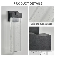 Modern Outdoor Wall Light Fixture with Bubble Crystal, Weatherproof LED Wall Sconce, Up and Down Lighting, 4" L x 5.5" W x 18" H, Black(m-7)