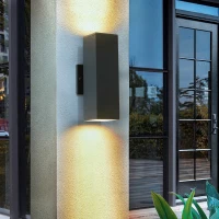 2-Pack Outdoor Wall Sconce with Weatherproof, Modern Up and Down Wall Light Fixture, Ideal for Porch, Patio, 3.5" L x 3.5" W x 12" H, Black(m-10)