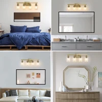 24" 4-Light Vanity Light with Clear Glass Shades, Modern Iron Bathroom Wall Fixture for Mirror, Dressing Table, 24" L x 6" W x 9" H, Golden(m-10)